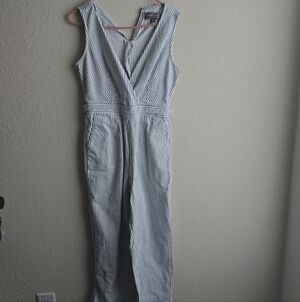 Chic Blue Striped Sleeveless Jumpsuit